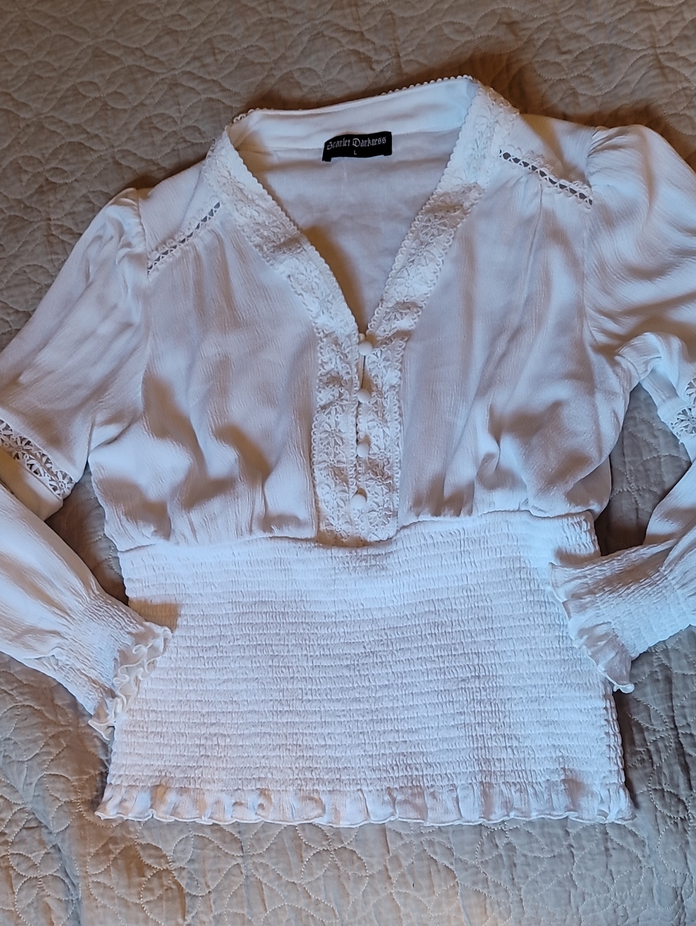 Women Renaissance Peasant Blouse Smocked Waist